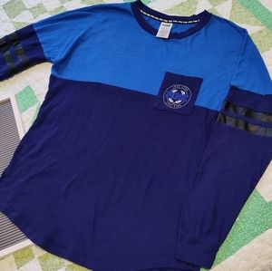 Victoria's Secret PINK 💙🖤 Longsleeve Oversized Pocket Tee w/ Sleeve Inserts